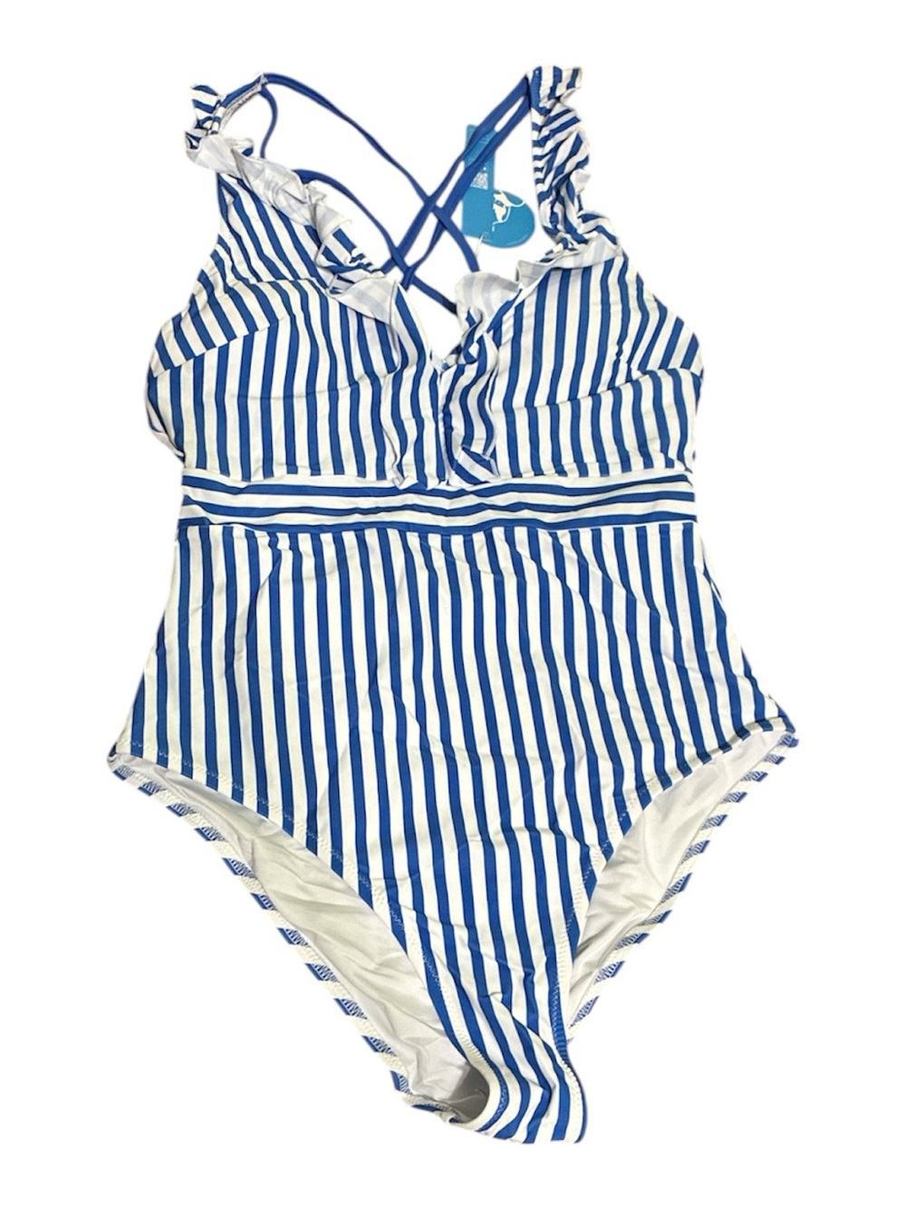 Cupshe Blue & White Vertical Stripe One-Piece Swimsuit